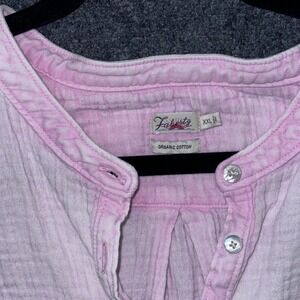 Faherty Brand Pink Organic Cotton Gauze Henley Top XXL Women Short Sleeve Blouse